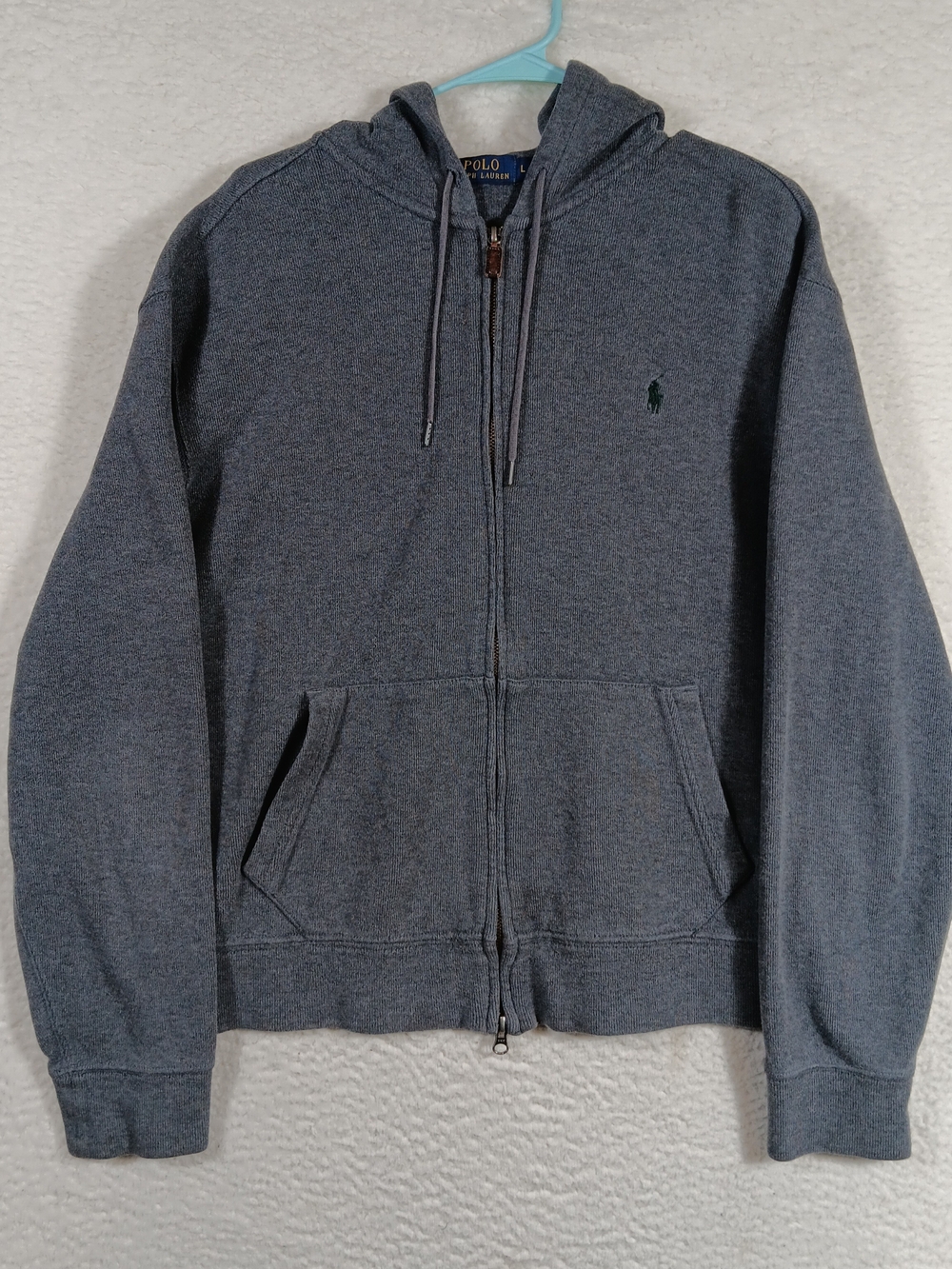 Polo Ralph Lauren Hoodie Mens Large Gray Ribbed HeavyWeight Full Zip